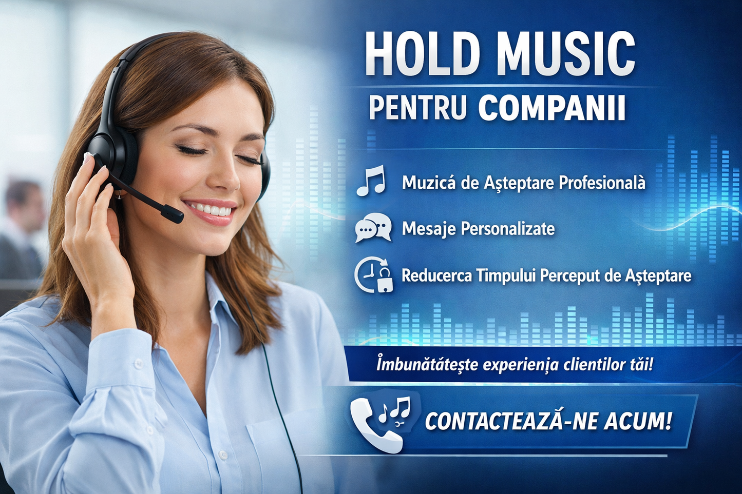 „ONE-TIME BASIC ” — „Program muzical Complet Hold Music”  Sună profesionist de la primul apel.